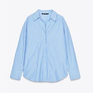 Zara Light Blue and White Striped Shirt 100% Cotton